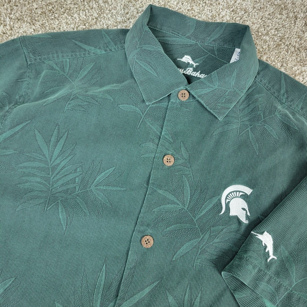 Tommy Bahama Michigan State Spartans Mens Medium Green AOP Jacqurd Floral SS‎